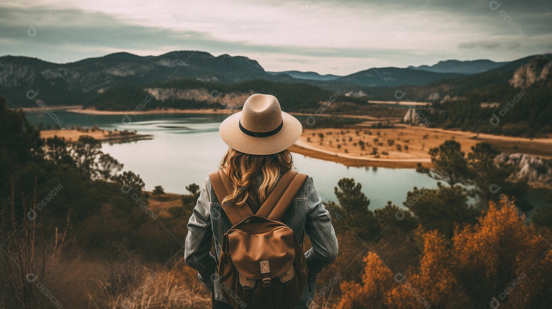 Mulher olhando para as montanhas