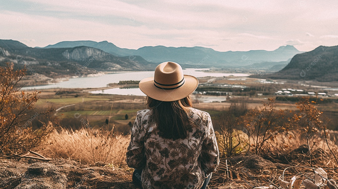 Mulher olhando para as montanhas