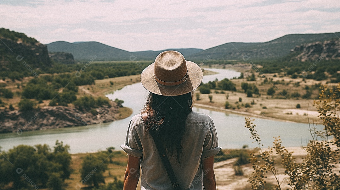 Mulher olhando para as montanhas