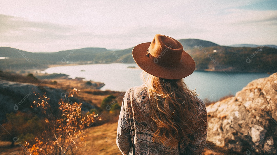 Mulher olhando para as montanhas