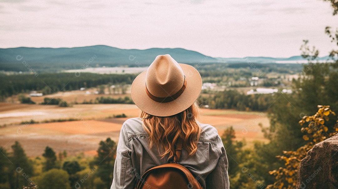 Mulher olhando para as montanhas