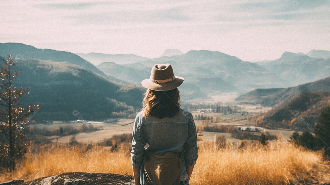 Mulher olhando para as montanhas