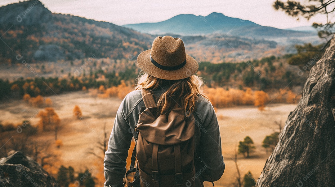 Mulher olhando para as montanhas