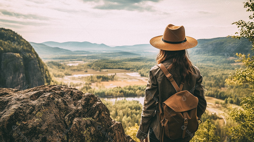 Mulher olhando para as montanhas