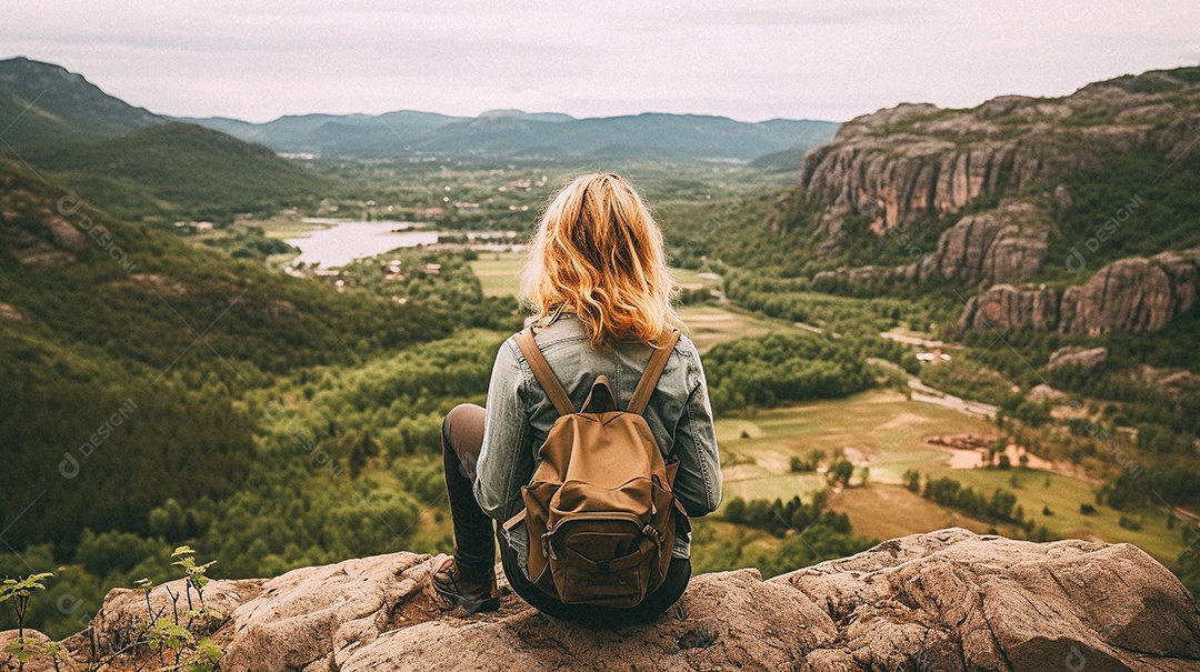 Mulher olhando para as montanhas
