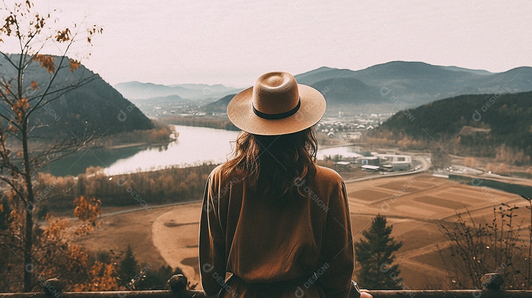 Mulher olhando para as montanhas