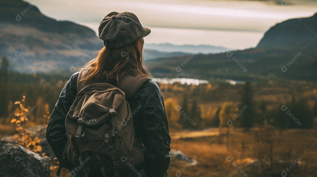 Mulher olhando para as montanhas