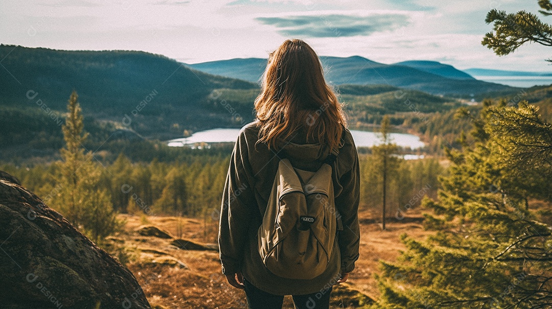 Mulher olhando para as montanhas