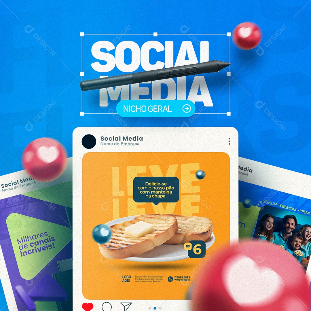 Portfolio Nicho Geral IPTV Pão na Chapa Padaria Social Media PSD Editável