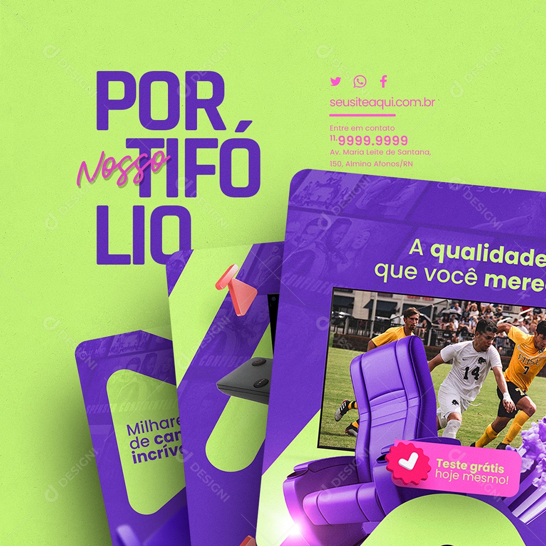 Nosso Portfolio IPTV A Qualidade que Você Merece Social Media PSD Editável