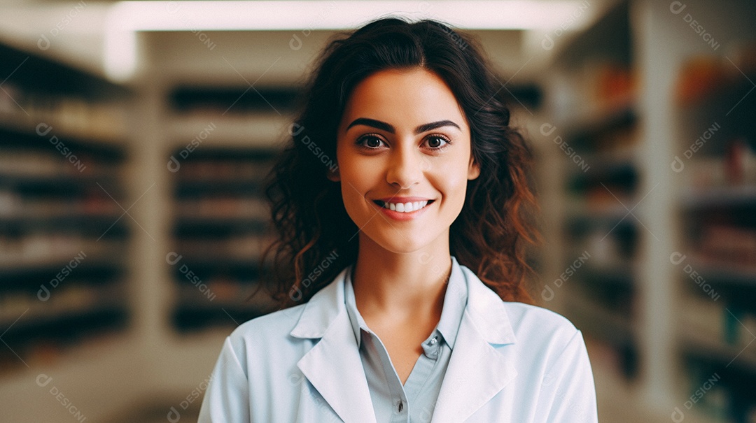 Jovem farmacêutica feminina de farmácia