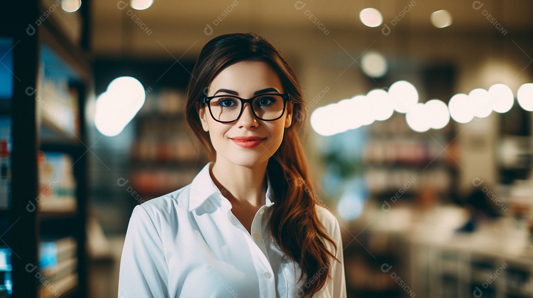 Jovem farmacêutica feminina de farmácia