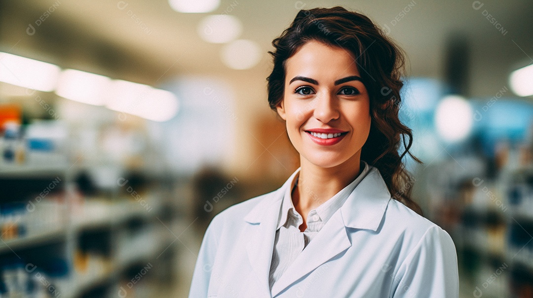 Jovem farmacêutica feminina de farmácia