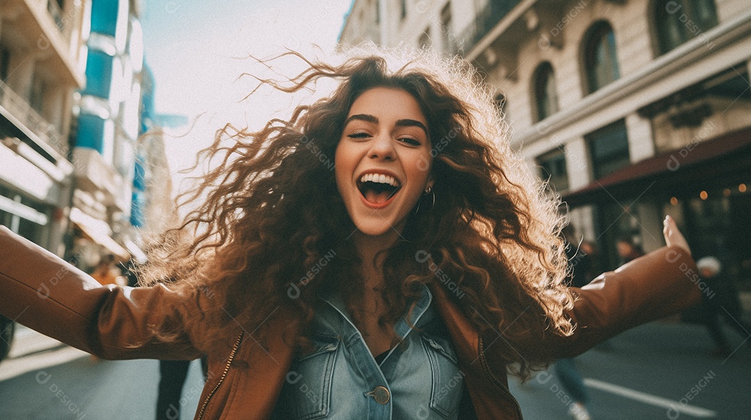 Linda pessoa feliz comemorando na rua