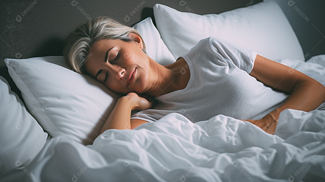 Mulher madura e atraente dormindo na cama