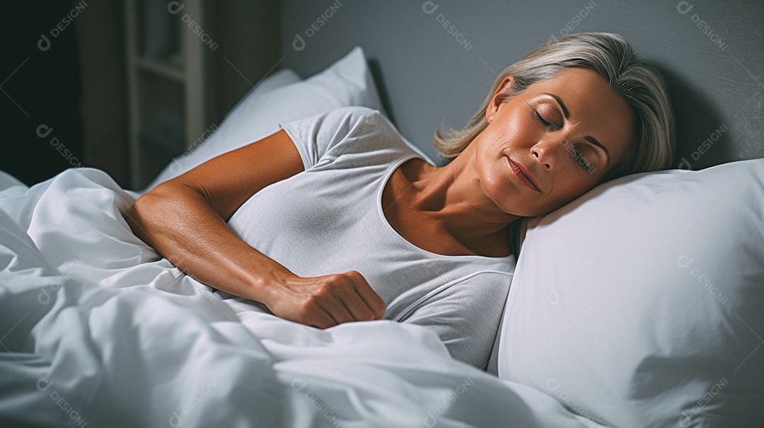 Mulher madura e atraente dormindo na cama
