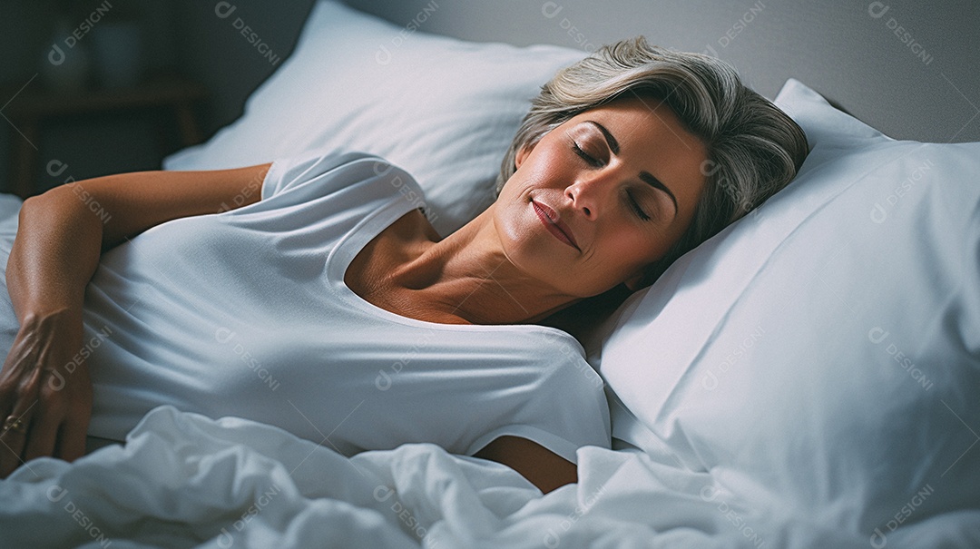 Mulher madura e atraente dormindo na cama