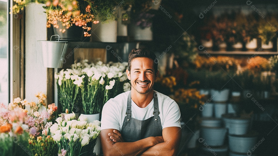 Jovem trabalhando em uma floricultura