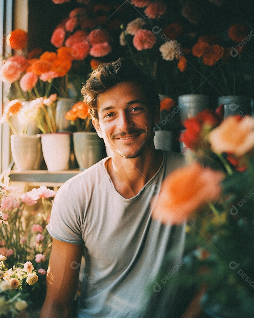 Jovem trabalhando em uma floricultura