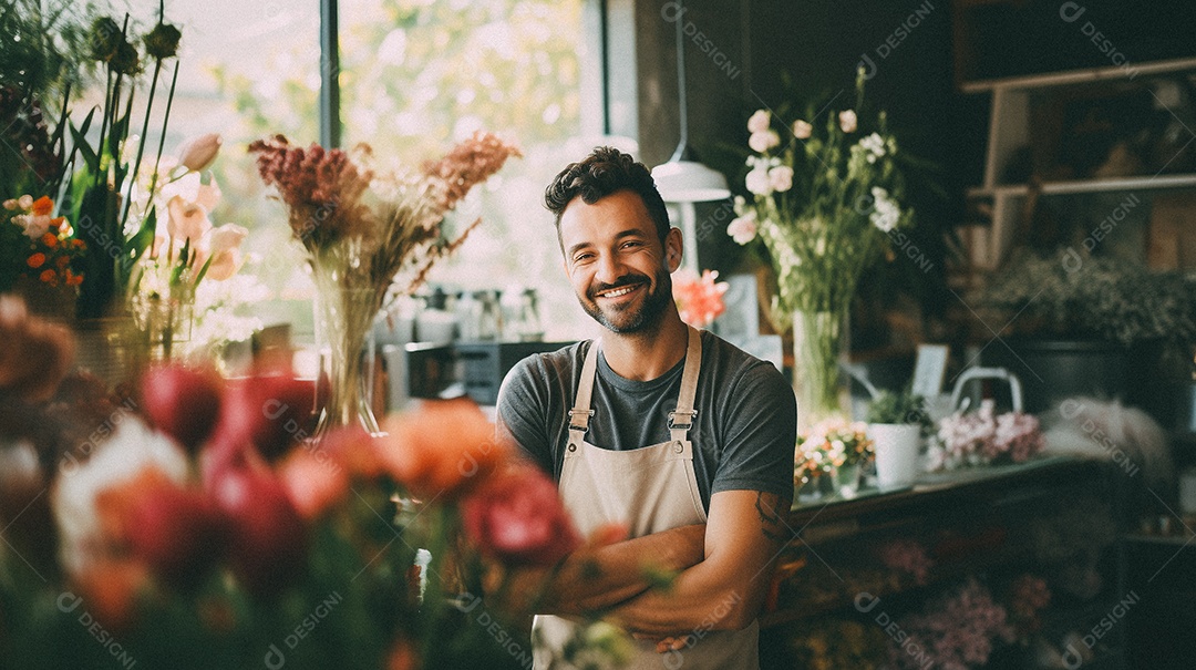 Jovem trabalhando em uma floricultura