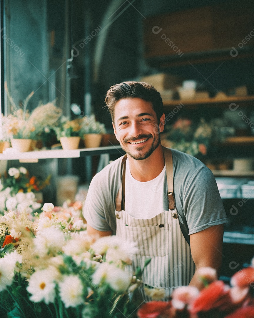 Jovem trabalhando em uma floricultura