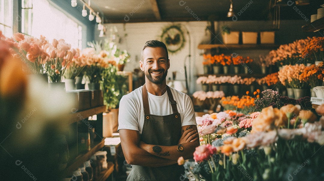 Jovem trabalhando em uma floricultura