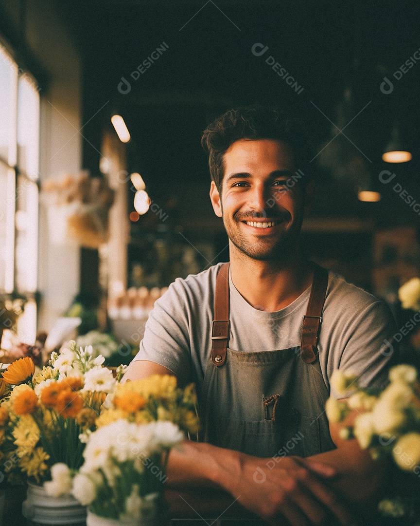 Jovem trabalhando em uma floricultura