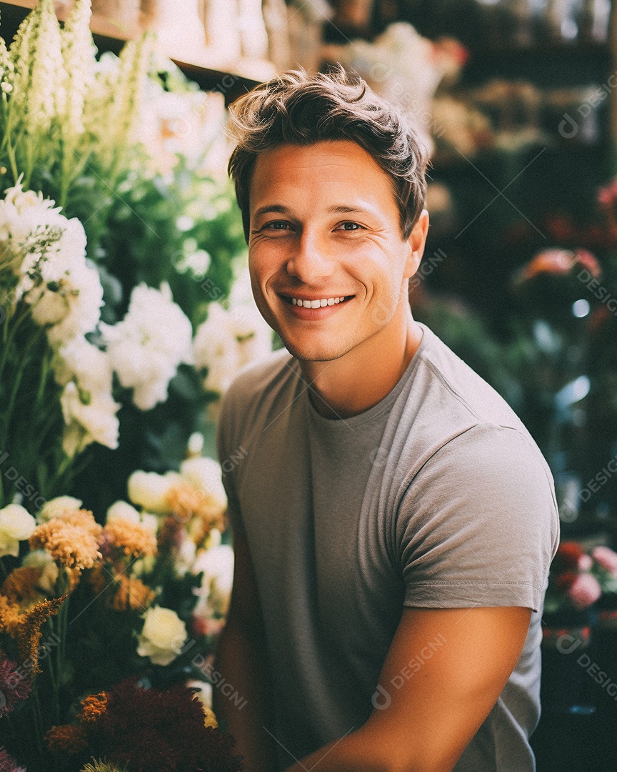 Jovem trabalhando em uma floricultura