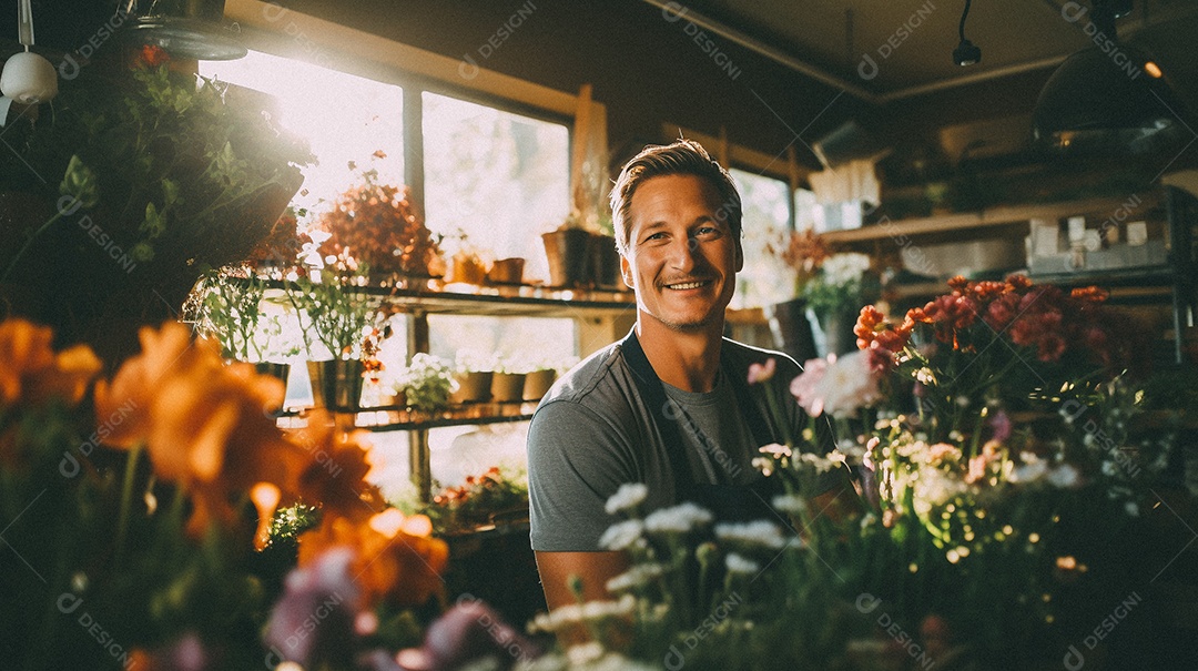 Jovem trabalhando em uma floricultura