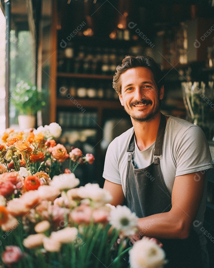 Jovem trabalhando em uma floricultura