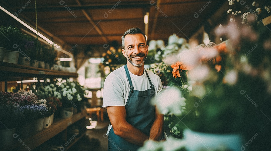 Jovem trabalhando em uma floricultura