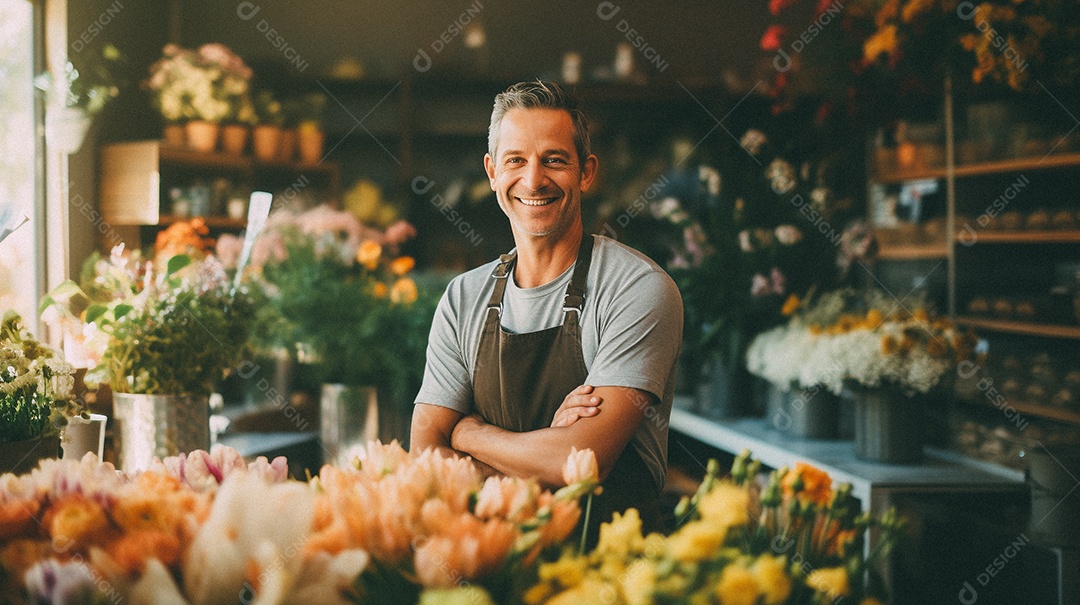 Jovem trabalhando em uma floricultura