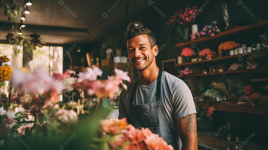 Jovem trabalhando em uma floricultura