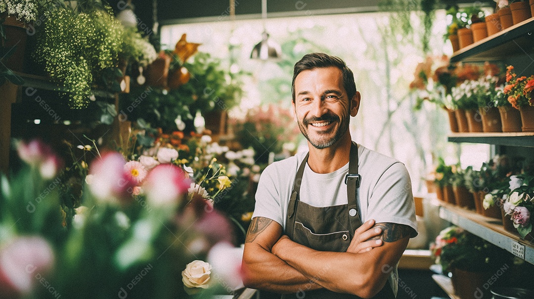 Jovem trabalhando em uma floricultura