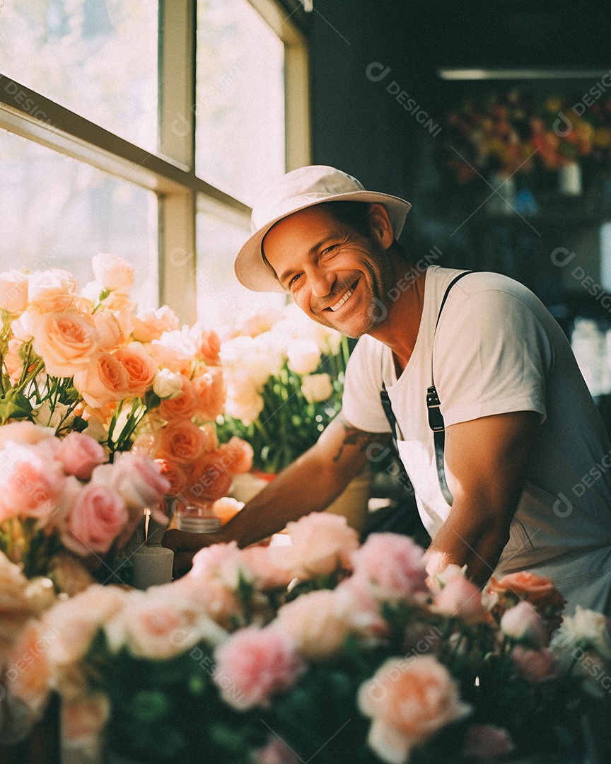 Jovem trabalhando em uma floricultura