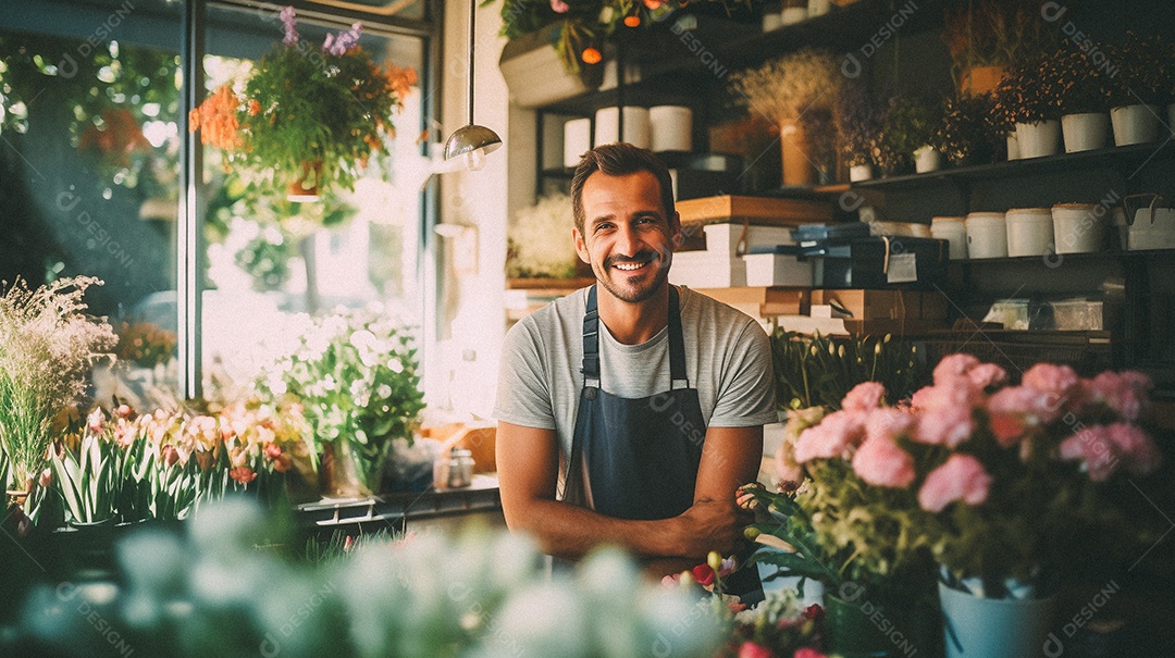 Jovem trabalhando em uma floricultura