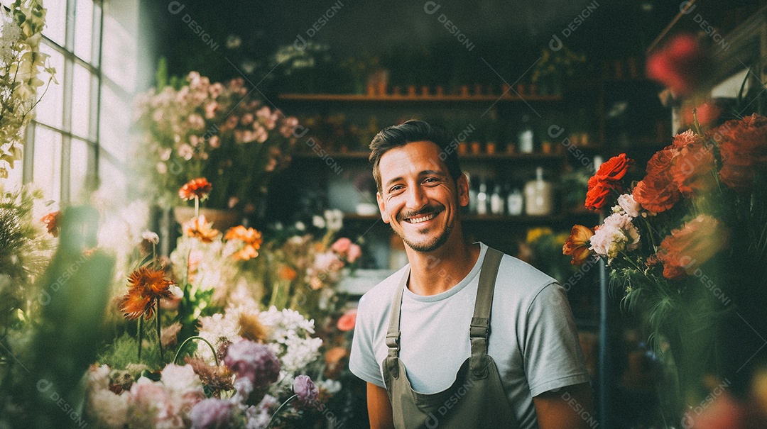 Jovem trabalhando em uma floricultura