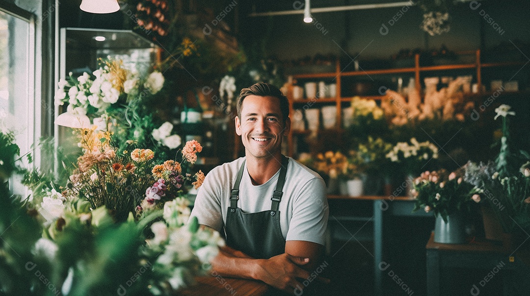 Jovem trabalhando em uma floricultura