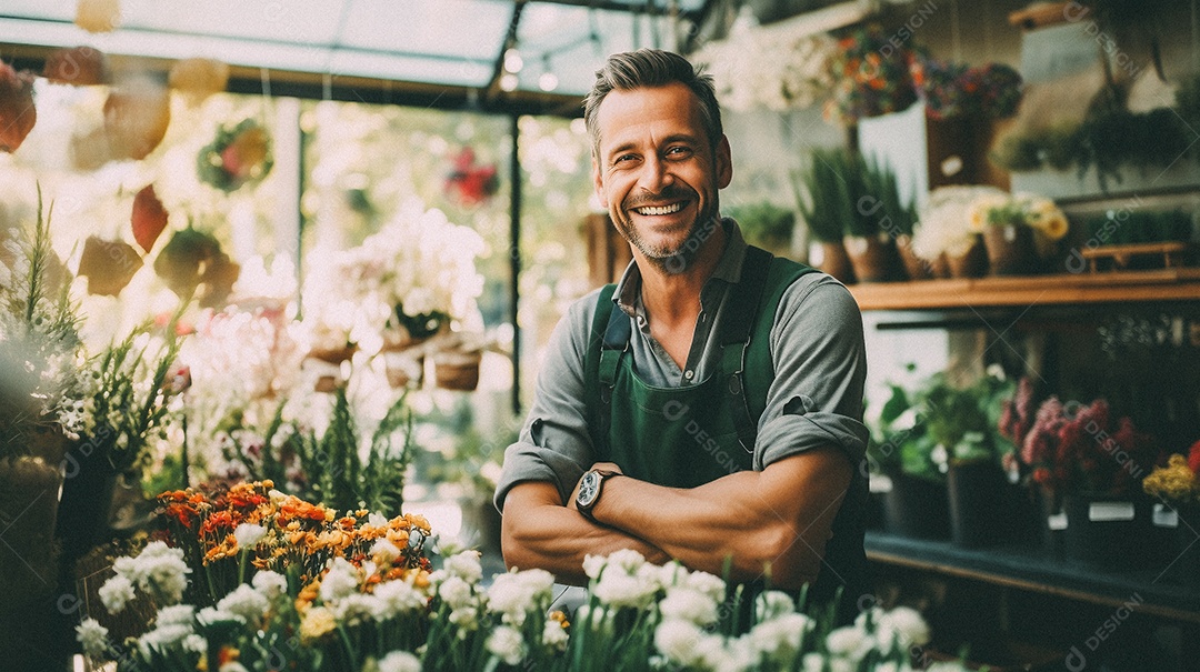 Jovem trabalhando em uma floricultura