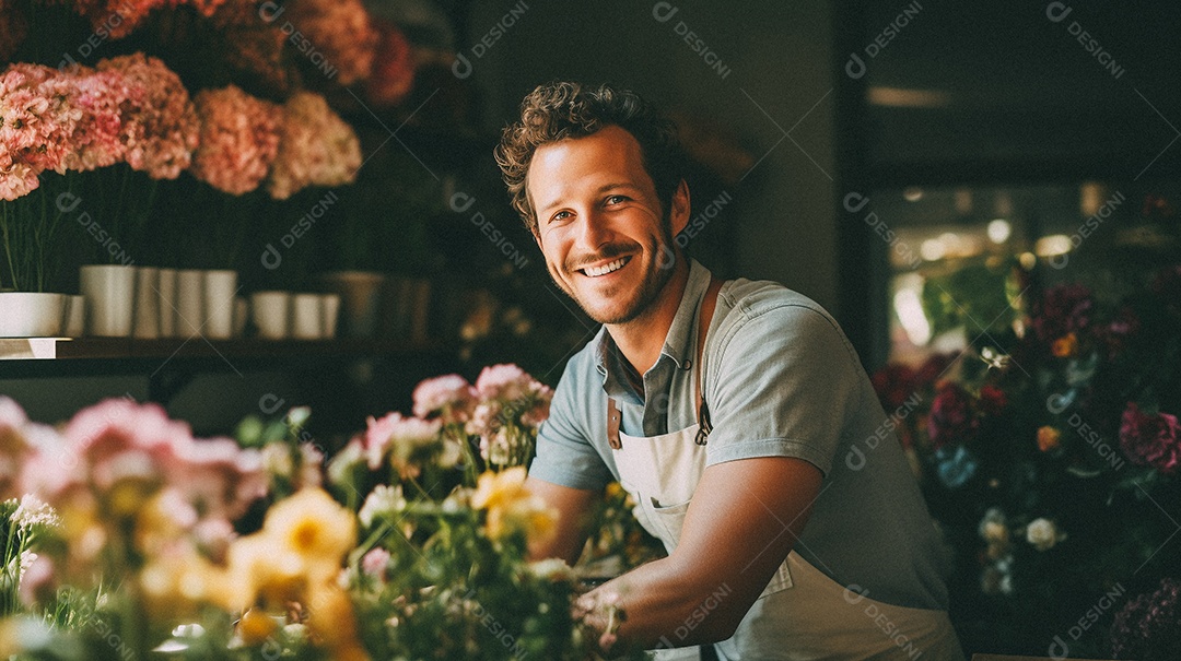 Jovem trabalhando em uma floricultura