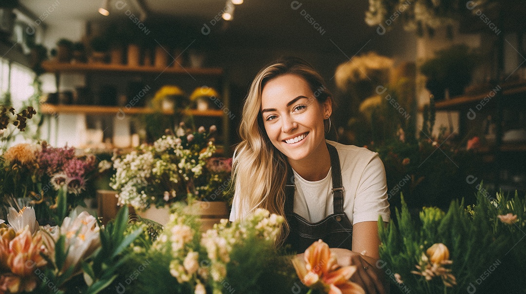 Mulher trabalhando em uma floricultura