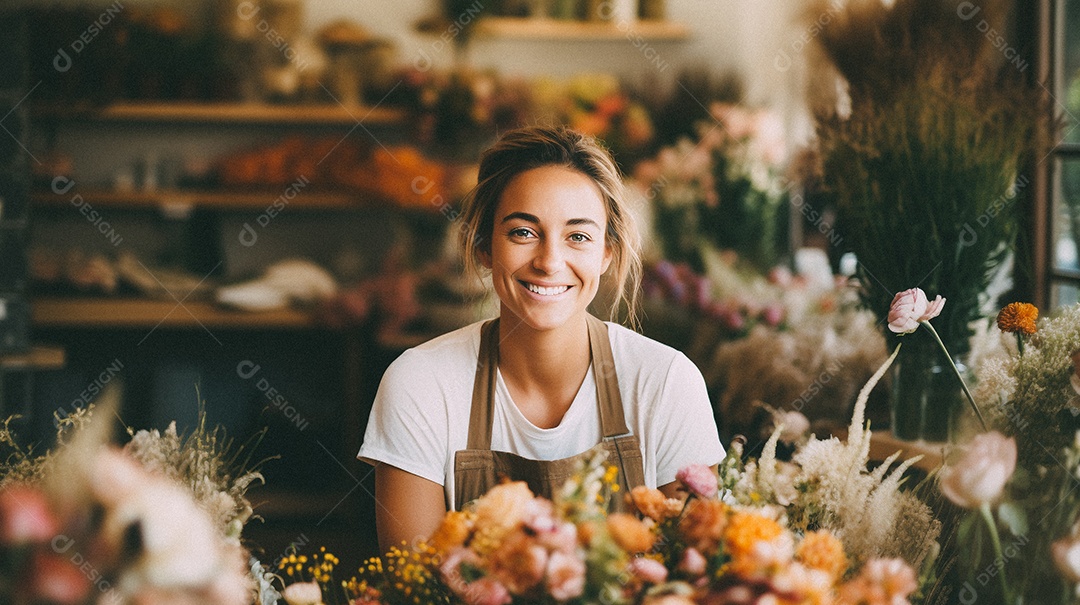 Mulher trabalhando em uma floricultura