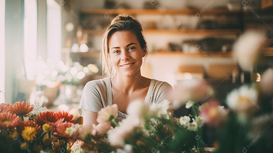 Mulher trabalhando em uma floricultura