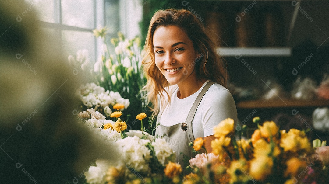 Mulher trabalhando em uma floricultura
