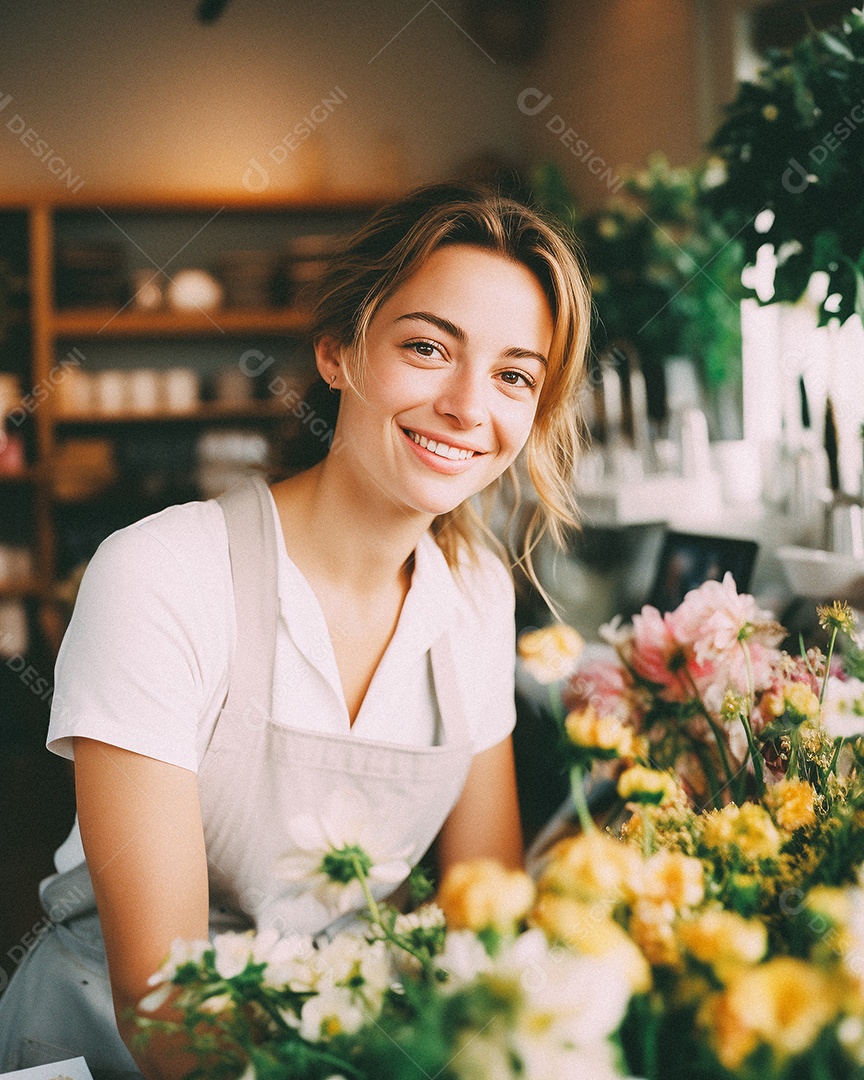Mulher trabalhando em uma floricultura