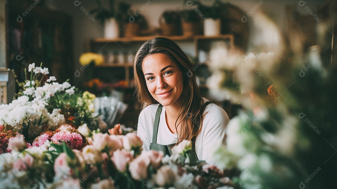 Mulher trabalhando em uma floricultura