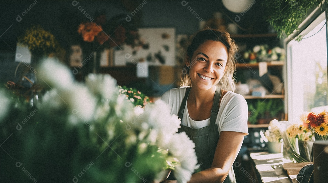 Mulher trabalhando em uma floricultura