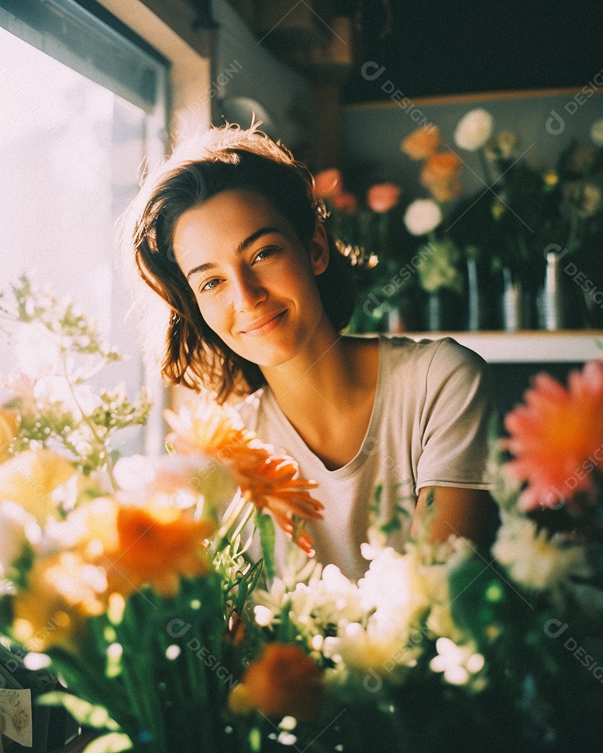 Mulher trabalhando em uma floricultura