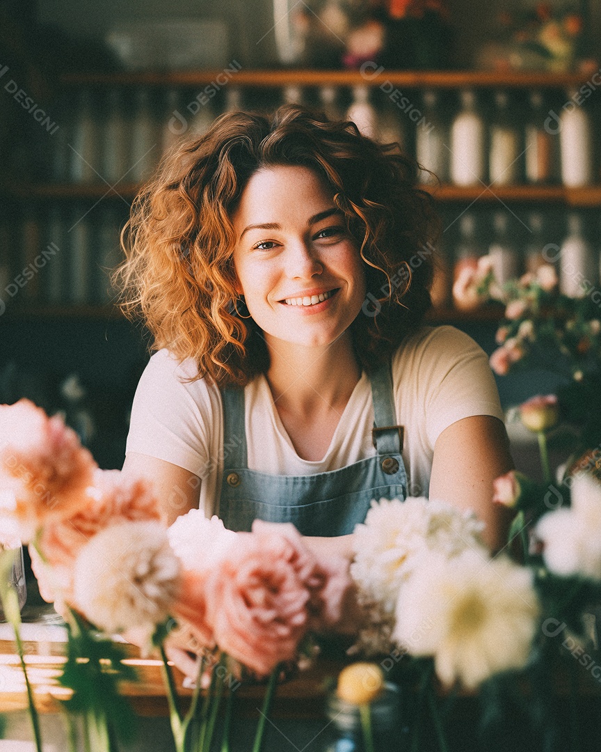 Mulher trabalhando em uma floricultura