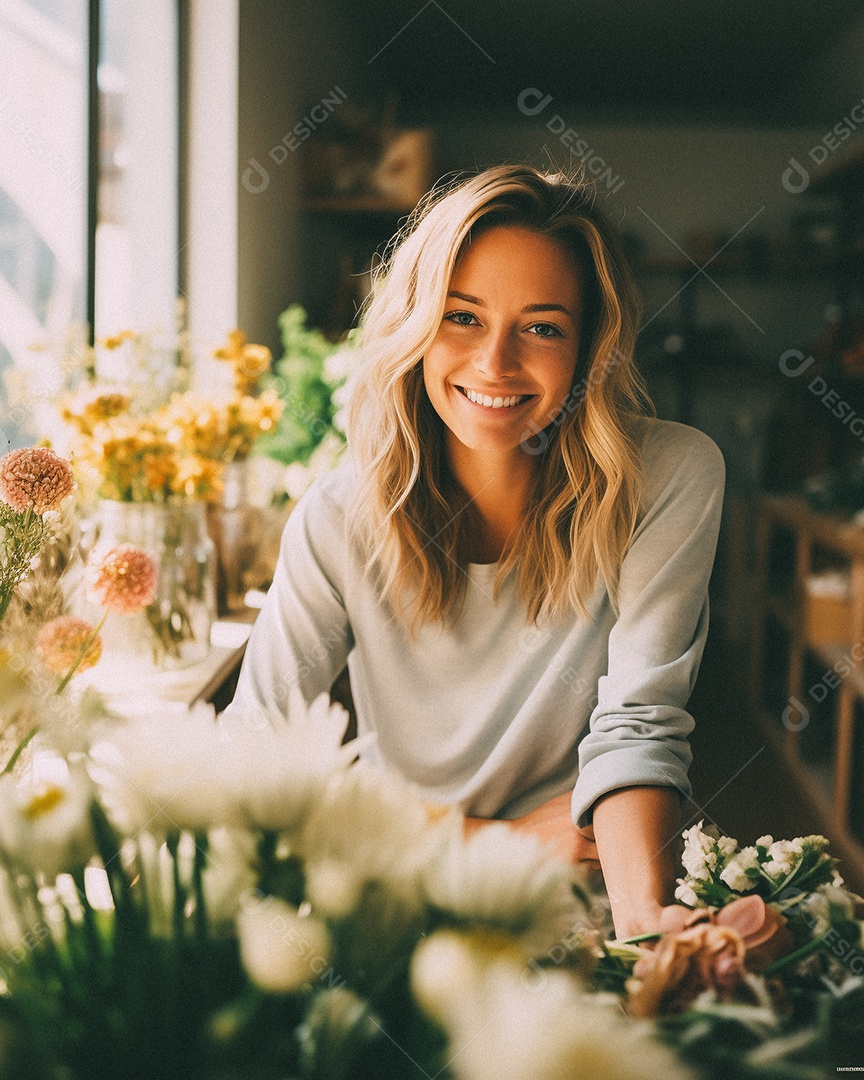 Mulher trabalhando em uma floricultura